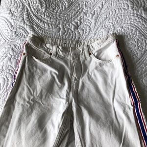 Monki White Jeans w/ red + blue stripe